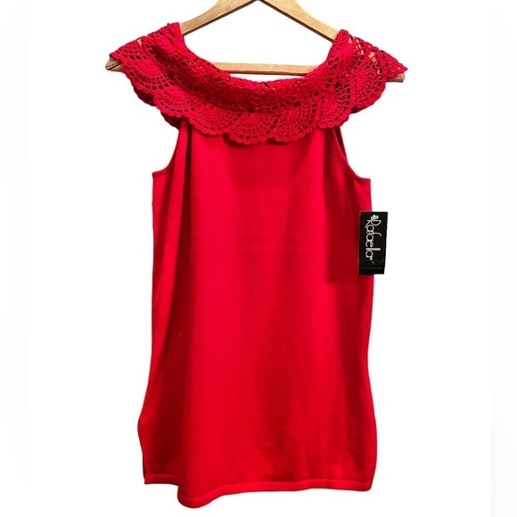 Rafaella Red Ruffle Crochet Sweater Womens S Knit Tank Blouse Cotton NEW $58 NWT - Picture 1 of 12